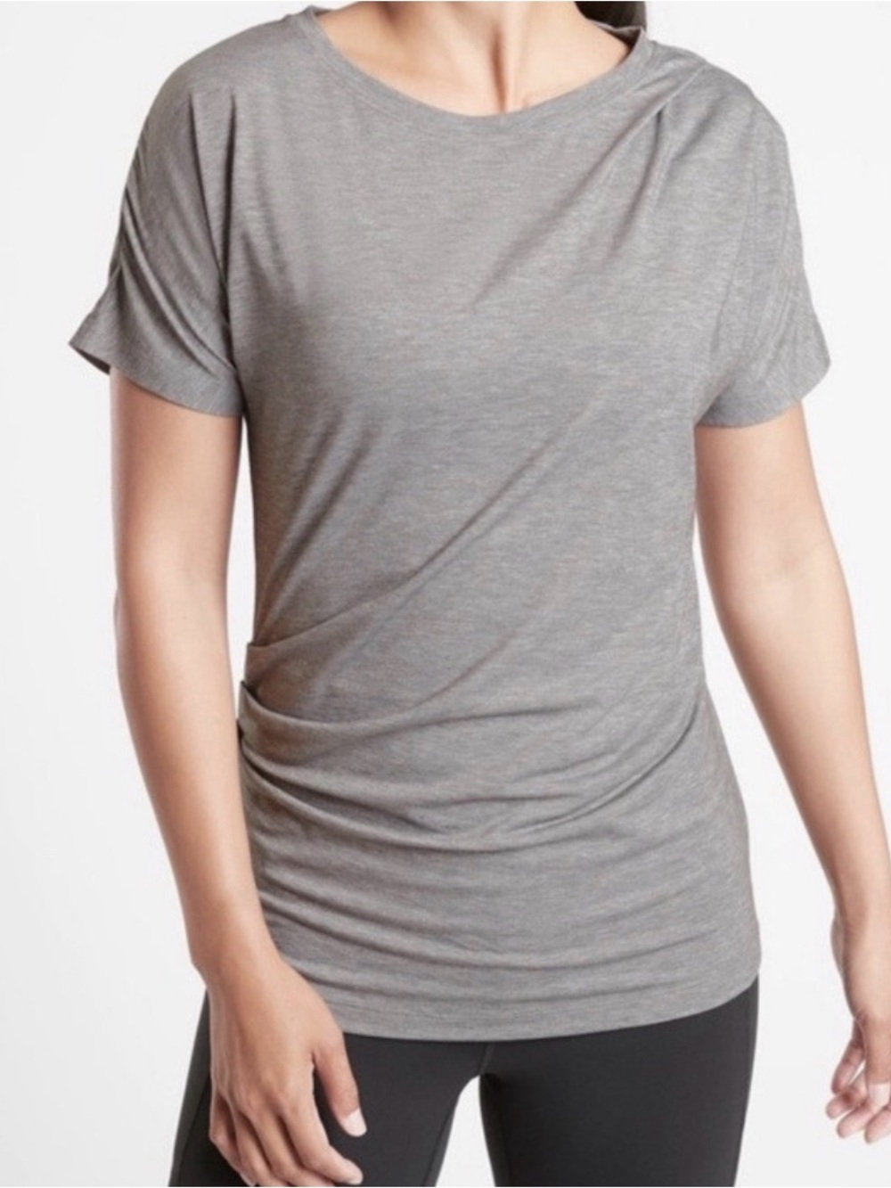 Athleta Essence Pleated Ruched Tee Side Twist Heathered Grey Size Small
